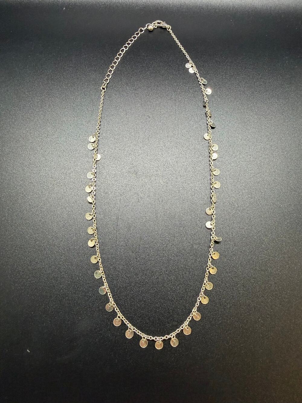Silver Tone Disc Dangle Chain Necklace Adjustable